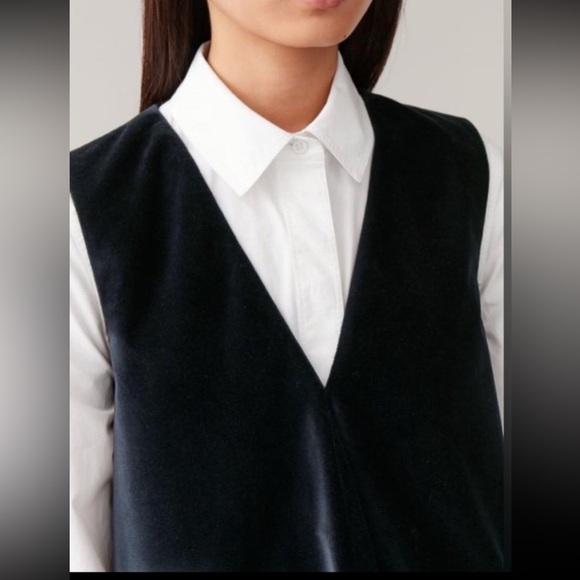 COS V-neck Velvet Dress Dark Navy - Picture 3 of 4